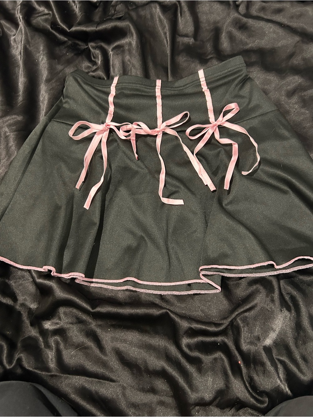 Black Skater Mini Skirt with Pink Trim and Bows